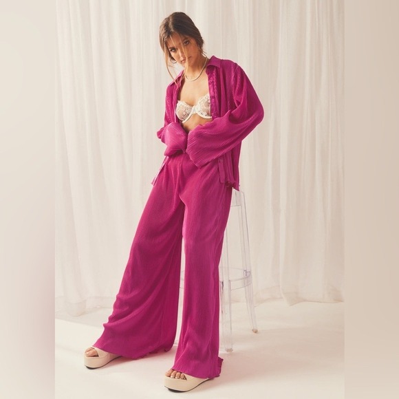 Peppermayo 90s Muse Plisse Pants & Plisse Shirt SET Magenta size 2 - Picture 5 of 10